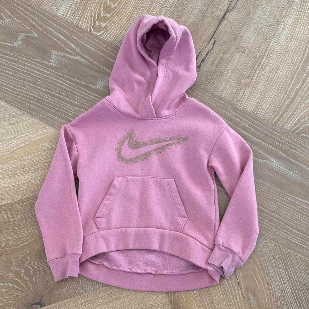 Nike Kids size 4 Light Pink Hoodie with gold Nike check